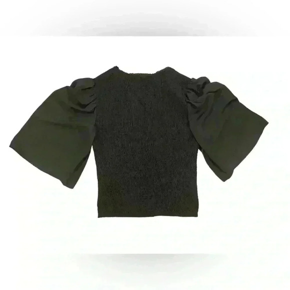 DREW Black Puff Sleeve Scrunch V-Neck Size Small - Picture 4 of 8